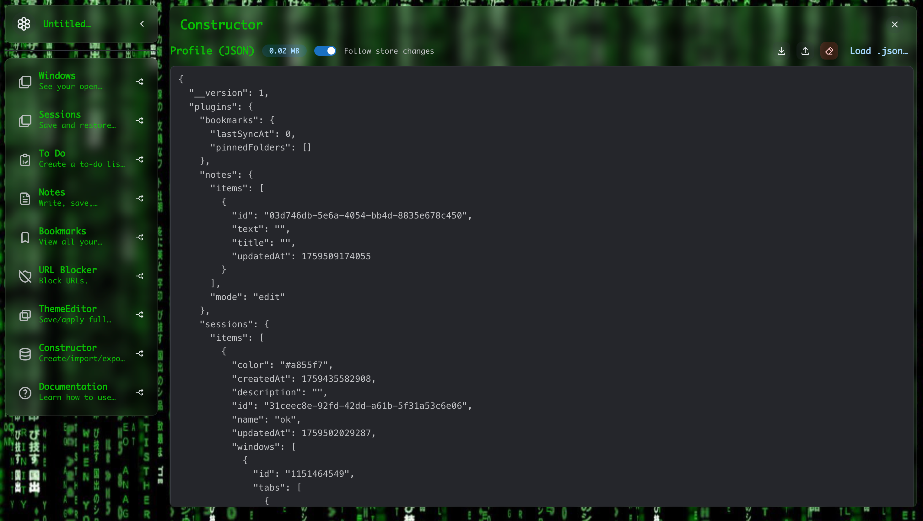 Matrix-style Space constructor and share view